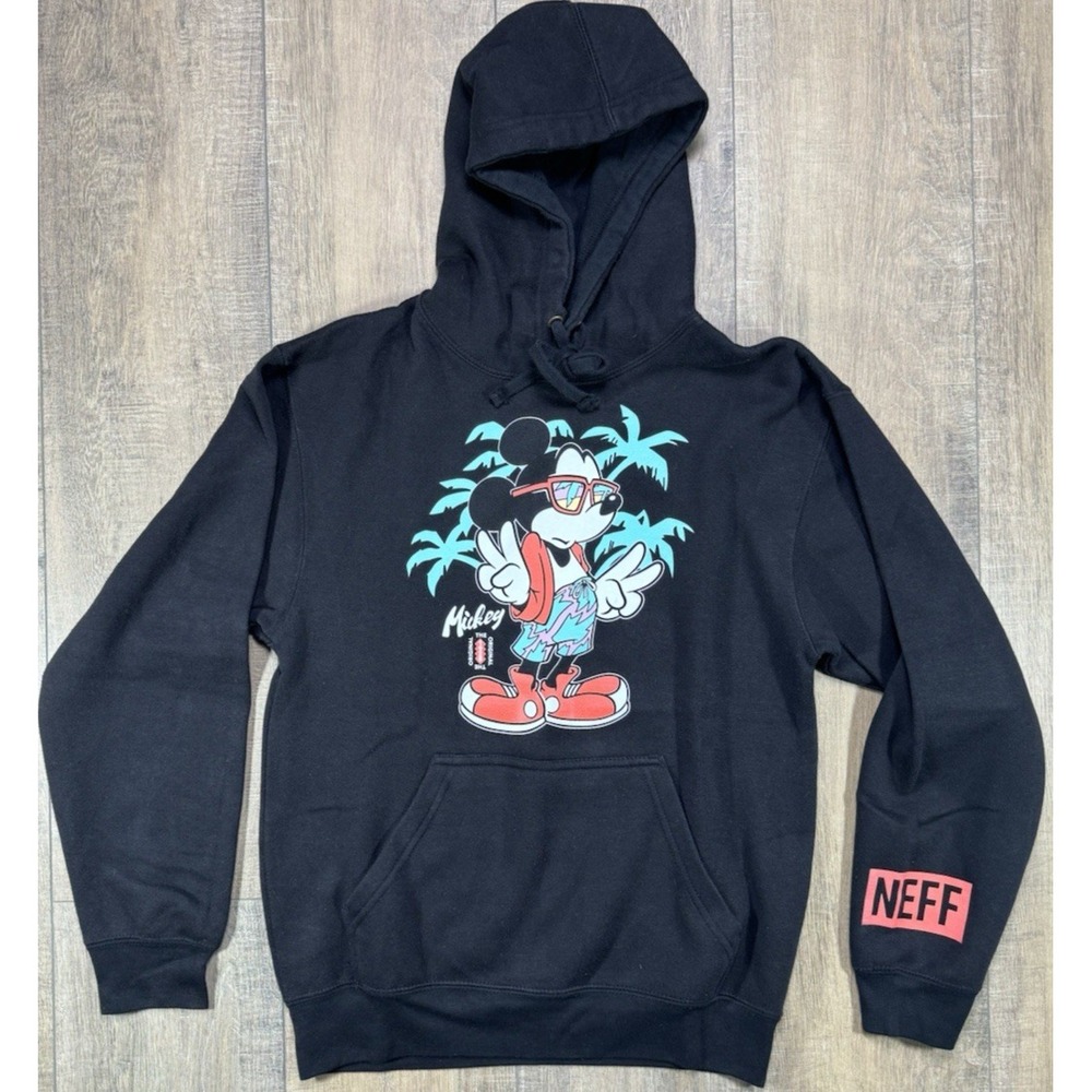 Disney X Neff Collection Black Mickey Mouse Hooded Sweatshirt Size S Tropic VGC